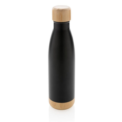 ODESSA – Giftology Double Wall Stainless Bottle with Bamboo Lid and Base – Black