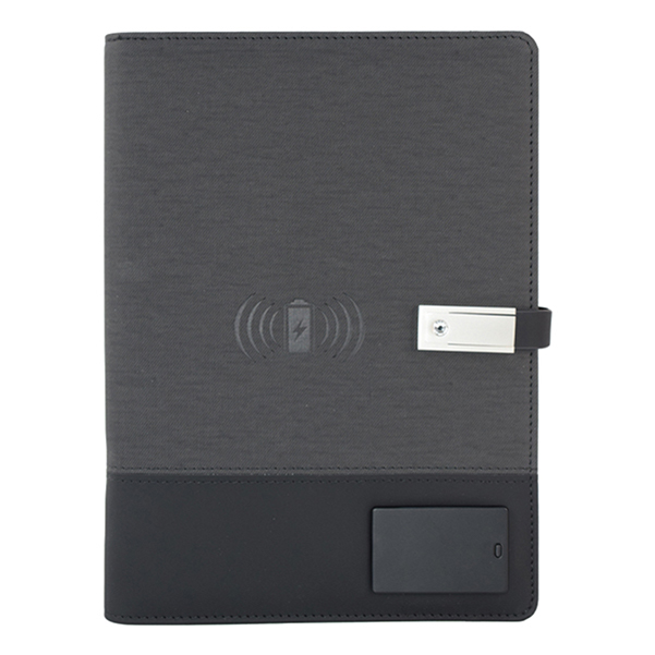 Inbuilt power bank notebook portfolio