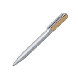 Trento – Matte Finish Metal Ball Point Pen with Bamboo – Silver - Image 1