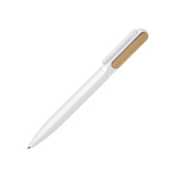 Trento – Matte Finish Metal Ball Point Pen with Bamboo – White - Image 1