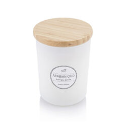 NOUM - Arabic Oudh Scented Glass Candle with Bamboo Lid - White - Image 1