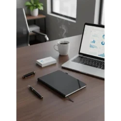 Executive A5 PU Hardcover Journal – Navy Blue & Cream - Image 3