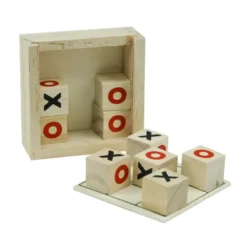 Classic Tic-Tac-Toe Wooden Board Game with Sliding Storage Box - Image 5