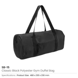 Classic Lightweight Polyester Duffle Gym Bag (Black) - Image 3
