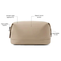Minimalist Nubuck Wash Bag – Water-Repellent Travel Organizer (Beige) - Image 5