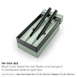 Black Metal Pen Set with Matte Finish – Presented in Hardboard Slide-to-Open Box - Image 3