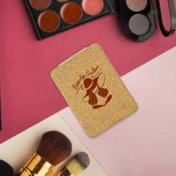 Rectangle Pocket Mirror, Double-Sided Foldable with Cork Finish Cover - Image 2