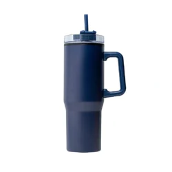 Premium Blue Insulated Tumbler with Straw and Side Handle - Image 3