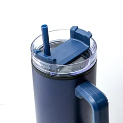 Premium Blue Insulated Tumbler with Straw and Side Handle - Image 4