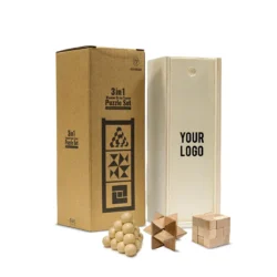 3-in-1 Premium Wooden Brain Teaser Puzzle Set with Sliding Box