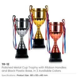 Metal Open Cup Trophies & Removable Ribbon Attached to Both Handles - Image 4