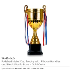 Metal Open Cup Trophies & Removable Ribbon Attached to Both Handles - Image 7