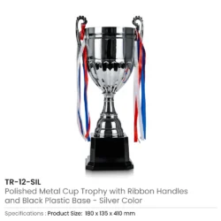 Metal Open Cup Trophies & Removable Ribbon Attached to Both Handles - Image 11