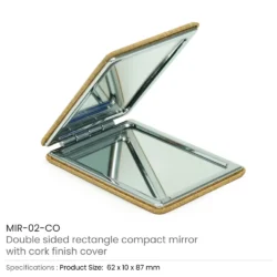 Rectangle Pocket Mirror, Double-Sided Foldable with Cork Finish Cover - Image 6