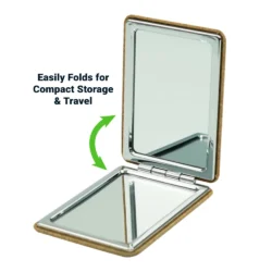 Rectangle Pocket Mirror, Double-Sided Foldable with Cork Finish Cover - Image 1