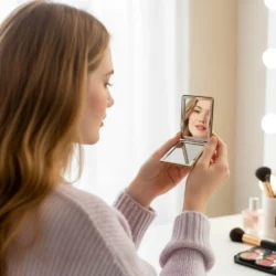 Rectangle Pocket Mirror, Double-Sided Foldable with Cork Finish Cover - Image 9