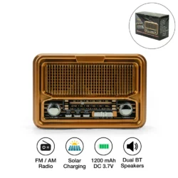 Vintage Design Bluetooth Speaker with Radio and Solar Panel - Image 4