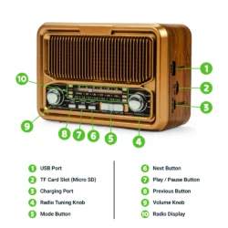 Vintage Design Bluetooth Speaker with Radio and Solar Panel - Image 7